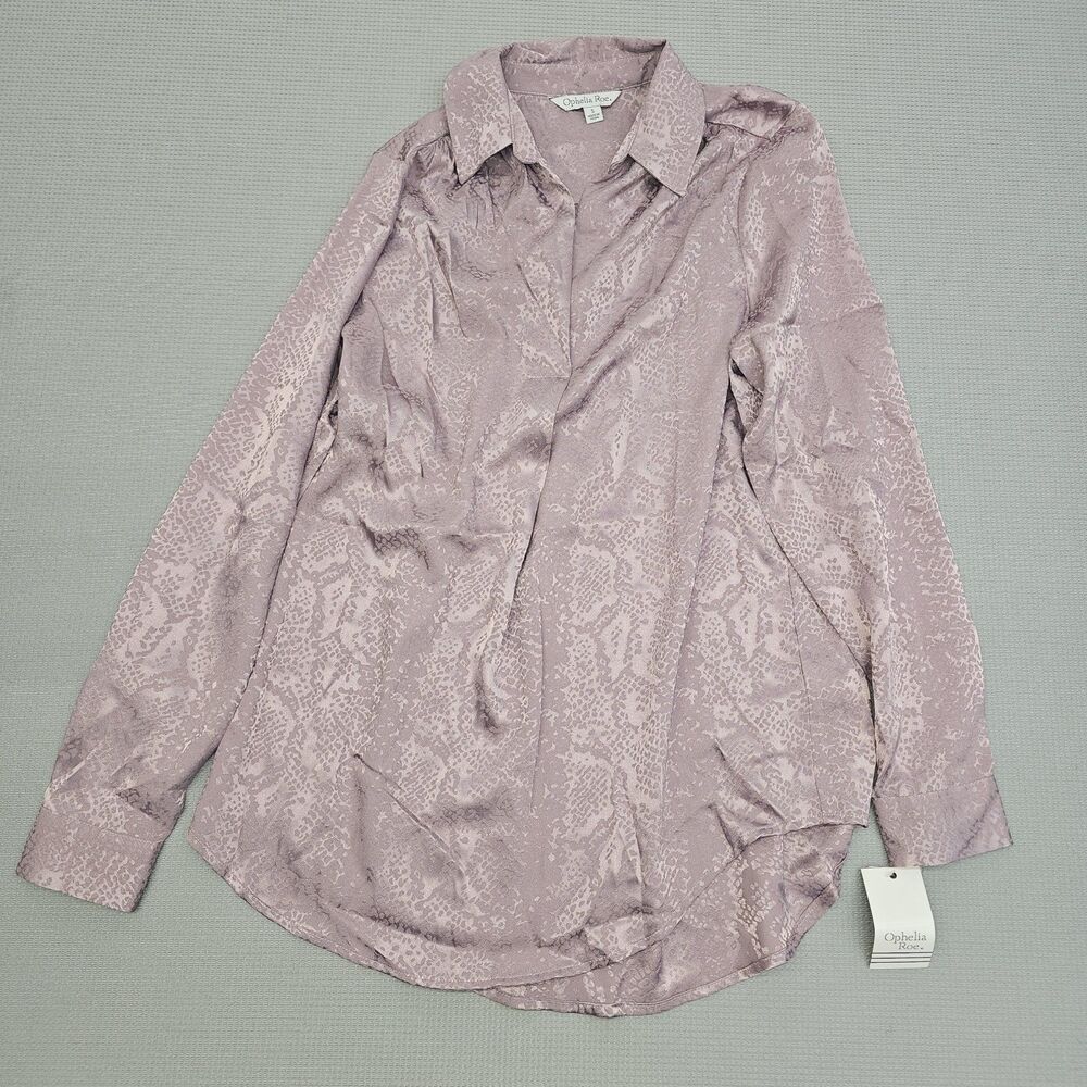 Blouse Ophelia Rose Pink Snake Print Button Up Size Small